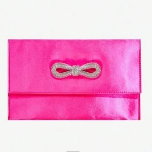 CUTE PINK Bowknot Crystal Clutch Bag Rhinestone Pink Satin Bag Purse like New